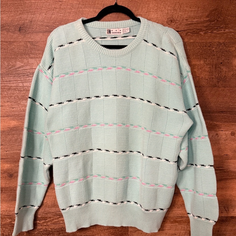 RON Chereskin Pastel Striped Crew Neck Sweater